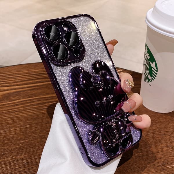 Kotelo iPhone 17 Glitter Electroplating + Rabbit Mirror Gradient Purple -puhelimelle