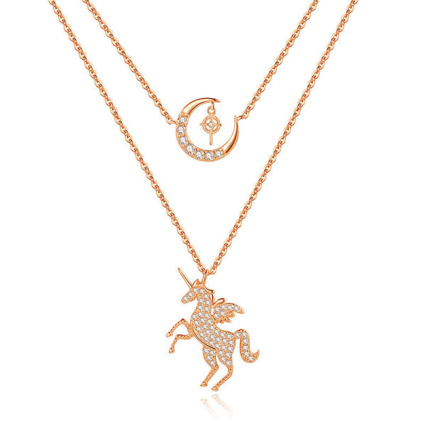 Kvinnor Halsband Kedja Choker Hänge Smycken Flickor Present Sterling Silver S925 Star Moon Unicorn Gold 925 silver