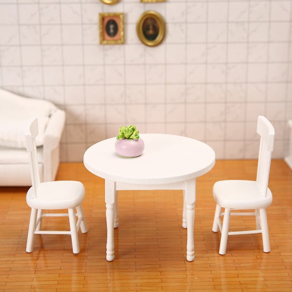 Miniaturemøbler Legetøjsdukker Hus DIY dekorationstilbehør Mini 1:12 Hvidt rundt bordsæt White Round Table set