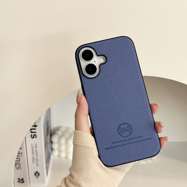 Etui til iPhone 14 Pro Max blått lær hudvennlig