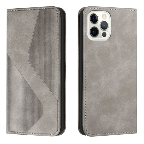 Etui til iPhone 13 mini grå kortholder lommebok type magnetisk skinnfølelse lær