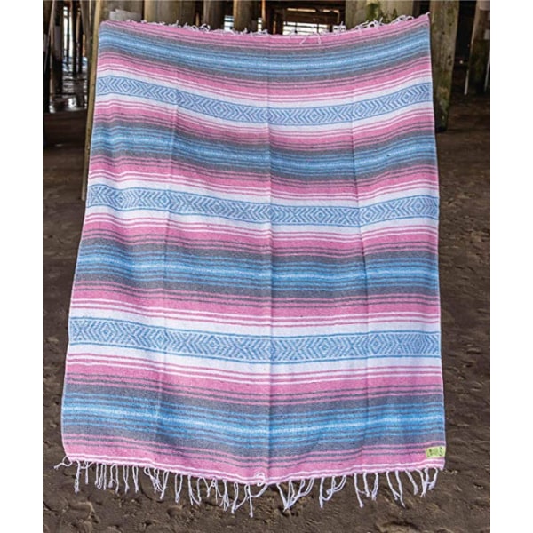Geometrisk kvast stil tæppe vævet kvast strandhåndklæde tæppe Picnic måtte yoga bomuldstæppe Pink Light Blue 130*170cm