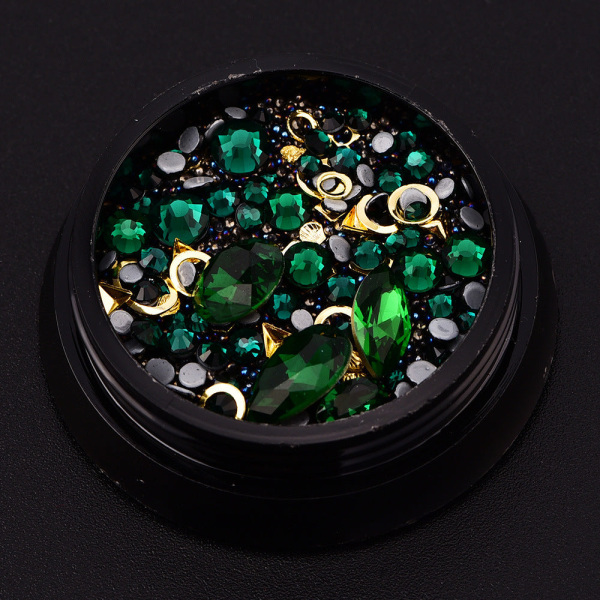 Negledekorationer til neglekunst blandet magisk farve diamant bundbore alf smykker 4# dark green 12g