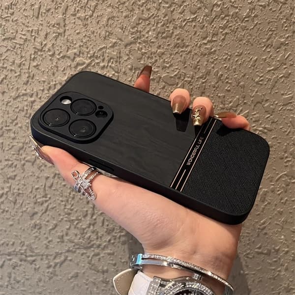 Fodral för iPhone 17promax träådring läder skarvning träådring full lins