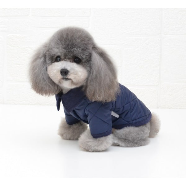 Kjæledyrsklær Høst og vinter Ny britisk stil Tykkede varme Pomeranian French Bulldog-klær Navy blue L