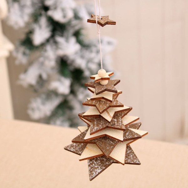 Tuulikellot Puiset joulukuusi Kolmiulotteiset pienet koristeet Joululahja Gray [five-pointed star Style]]