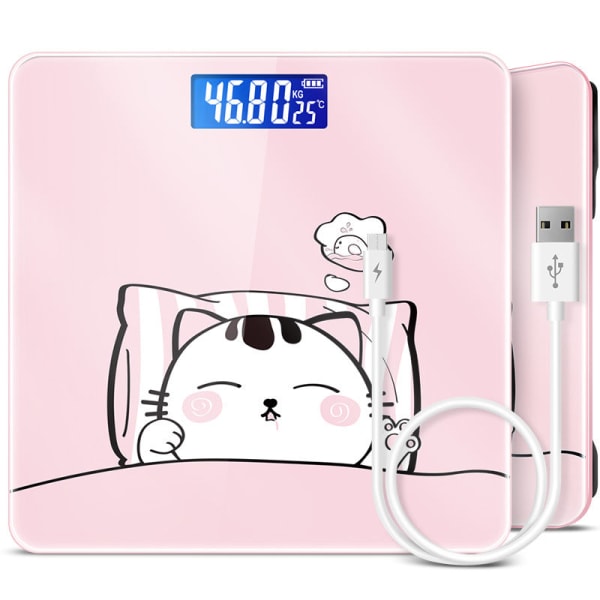 Kehon painovaaka Kylpyhuone pyöreä Kulmataso Digitaalinen koti USB lataus Precision Pink Cat Rechargeable 260*260mm