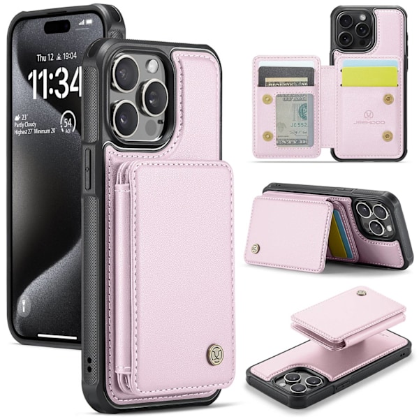 iPhone 15 -kotelo, kirsikankukka vaaleanpunainen, irrotettava korttipidike