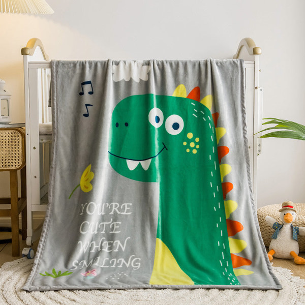 Flanelli lasten peitto kaksikerroksinen paksuuntunut pilvipeitto sarjakuva korallifleecepeitto Small gray dinosaur 100*140cm