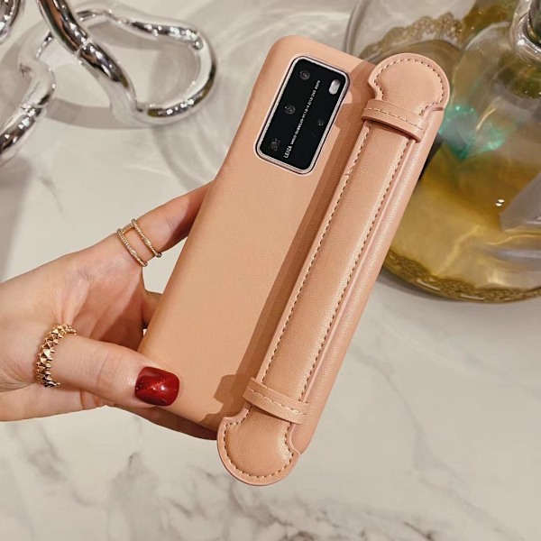 Fodral för iPhone 14pro rosa enkelt skal snodd trendigt märke internetkändis läder vibrato handled