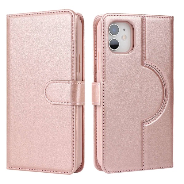 Kotelo iPhone 13 14 ruusukultainen jaettu lompakko nahkaa