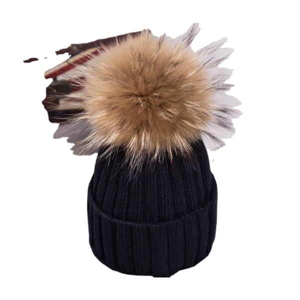 Varme vinterstrikkede huehatte 2021 efterår og vinter ensfarvet curling koreansk stil vaskebjørn uld unisex Raccoon fur ball 15cm big red Wool-like ball M