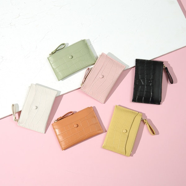 Kvinner lommebok myntveske Mini glidelås bag Ultra-tynn multi-kort-spor polyuretan kortholder kort Pink