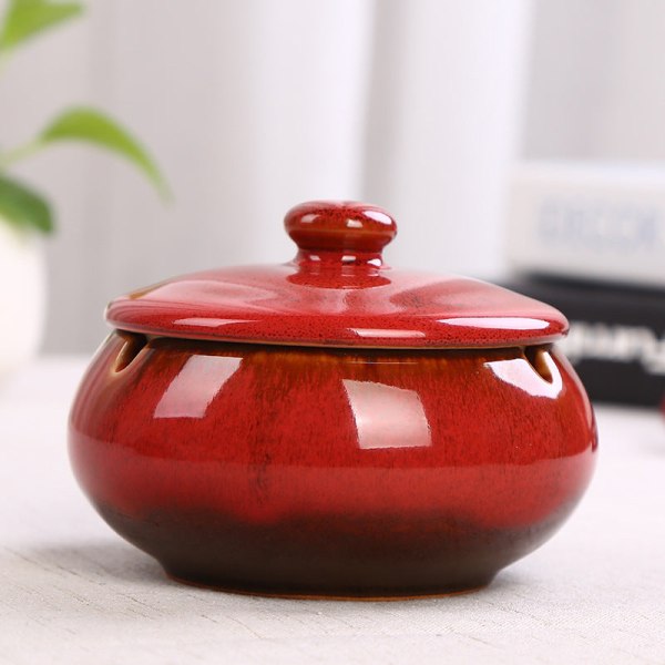 Askfat Keramik Stor Retro Creative Ugnsbakad Stengods Celadon Askfat Kiln baked red