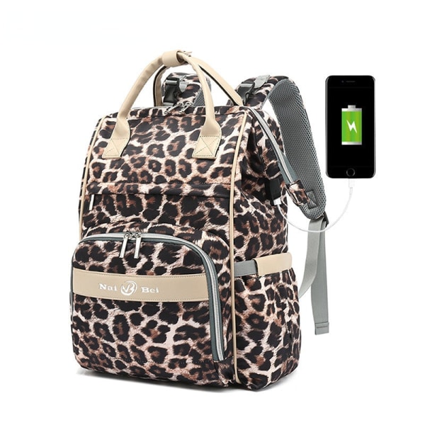 Vaippalaukut Äitilaukku Reppu Muoti Monitoiminen Suurikapasiteettinen USB portti leopard print