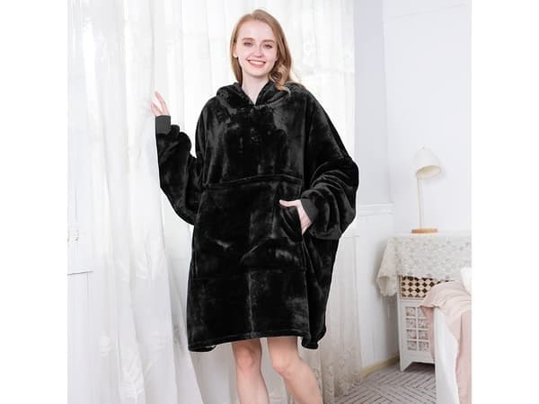 Oversized hettegenser, teppe, svart Svart black