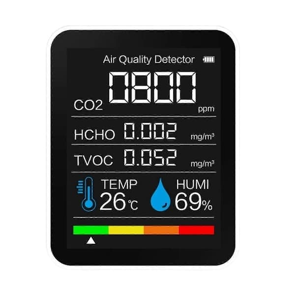 5-i-1 CO2-måler 400-5000 PPM Sensor Karbondioksiddetektor Luftkvalitetsmåler Jy, Hvit White