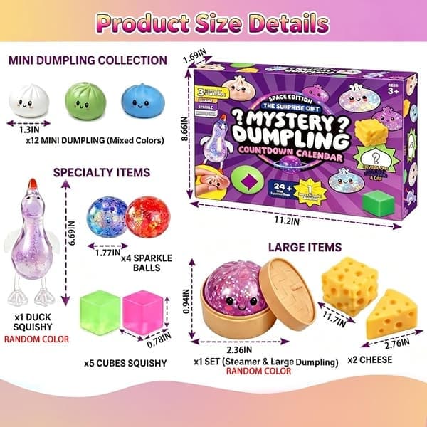 Sensorisk leksak 25-pack Dumpling Squishy Set, Mjuka stressbollar Squishy Leksak, Fidget Stressavlastningskit Bollar Glitter Is Förvaringsångare Present