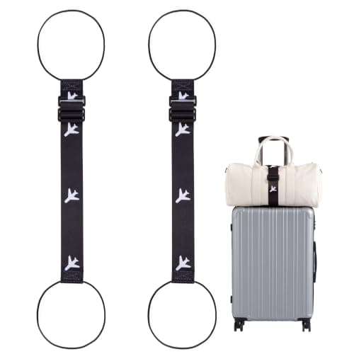 2-pack bagageremmar för resväskor, 25 färger, justerbar elastisk resväskrem med dubbel stabilitetsdesign, handsfree Black Plane