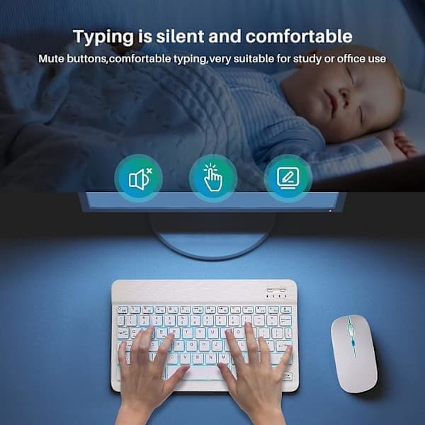 Oppladbart trådløst tastatur og mus-kombinasjon med Bluetooth
