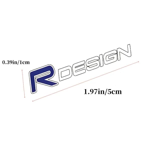 Emblem R-Design 1x5cm R blå + DESIGN hvide bogstaver 2-pak til Volvo