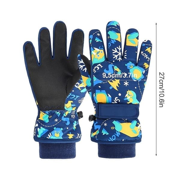 Vandtætte skihandsker til børn, stænktætte varme bløde handsker til drenge og piger, blå, M-håndfladebredde 9,4 cm Blue M-Palm Width 3.7In