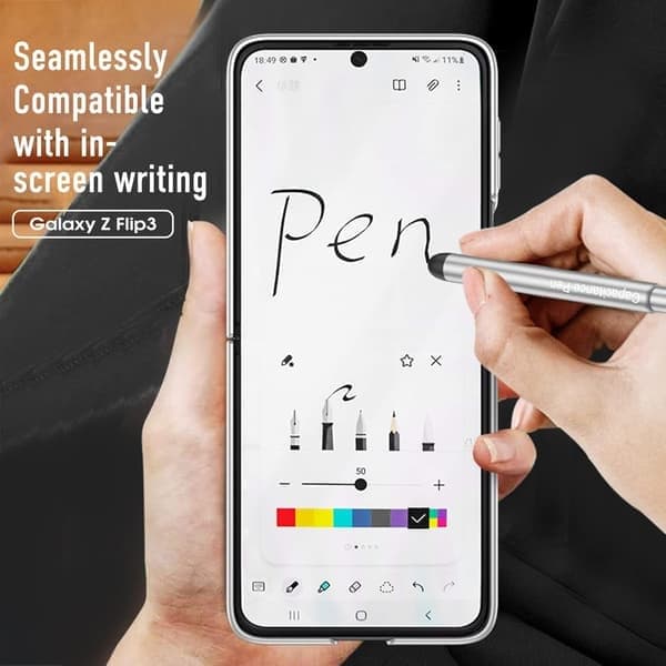 Telefonfodral med ring, vikbart skydd och kapacitiv penna för Samsung Galaxy Z Flip 3