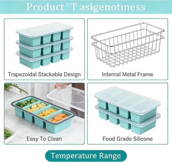 Souper Cubes Silikonfrysförpackning, Set med 2 Silikonfrysmuggar för Soppkuber, 250 ml Extra Stor Frysförvaring med Lock