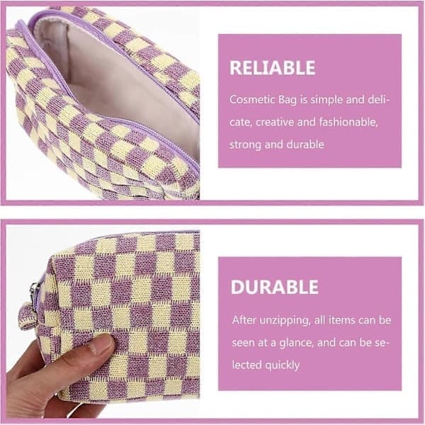 Ternede makeuptaske i uldgarn med lynlås, toilettaske til piger, rejser, violet Violet