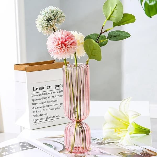 1 st Trendig glasvas liten glasvas blomsterarrangemang heminredningstillbehör vacker prydnad i glas för vardagsrummet, rosa Pink