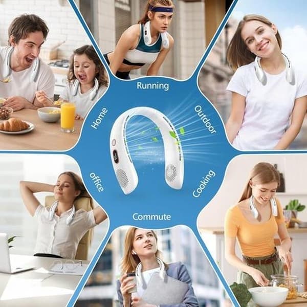 Bærbar Bladeless Halsventilator, Stille Design, Tre Ventilatorhastigheder, Genopladelig Ventilator, (hvid)