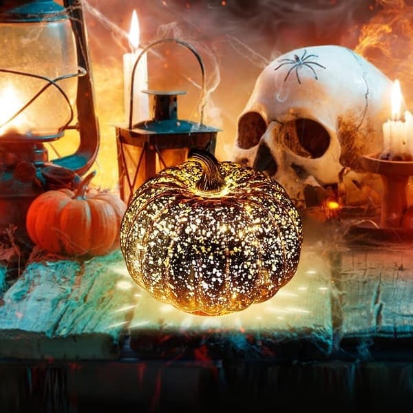 Græskarlamper, glitrende glasgræskar, stemningsbelysning Halloween-dekorationer Borddekorationer, C c