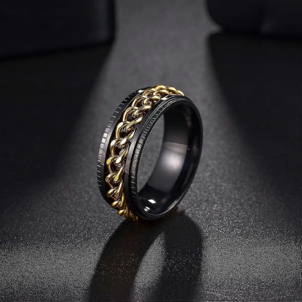 Angstringe til mænd Fidgetringe til mænd Kvinder Kædespinnerringe til børn Teen Titanium Stålringe Black Gold 7