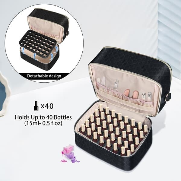 Stor nagellacksförvaringsväska Dubbla lager sminktillbehör Nagelfodral Organizer 40 flaskor (15 ml)