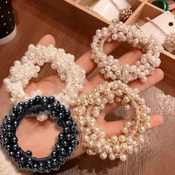 4 stk perlehårbånd, elastiske hårbånd hestehaleholdere scrunchies strammende hårringer for kvinner