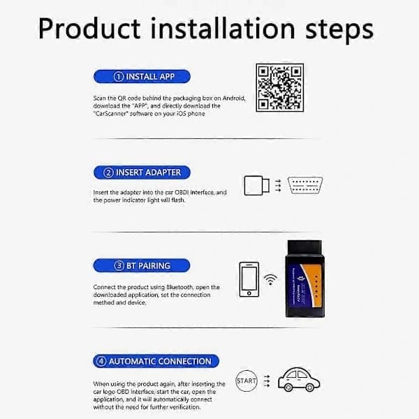 Bluetooth ELM327 OBD2 Skanner V1.5, Bildiagnoseverktøy for Android/IOS, Les/slett koder, Sanntidsdata, Støtter alle OBDII-protokoller