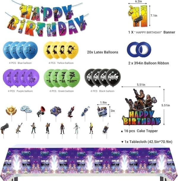 Fortnite Festdekorasjon Spill Trekkflagg Kake Topper Sett Gutter Bursdagsfest Tilbehør