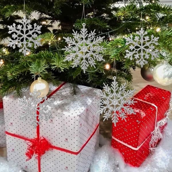 Glitter Snøkrystall Julepynt i Plast, 10 cm, 36-Dels Sett Sølv