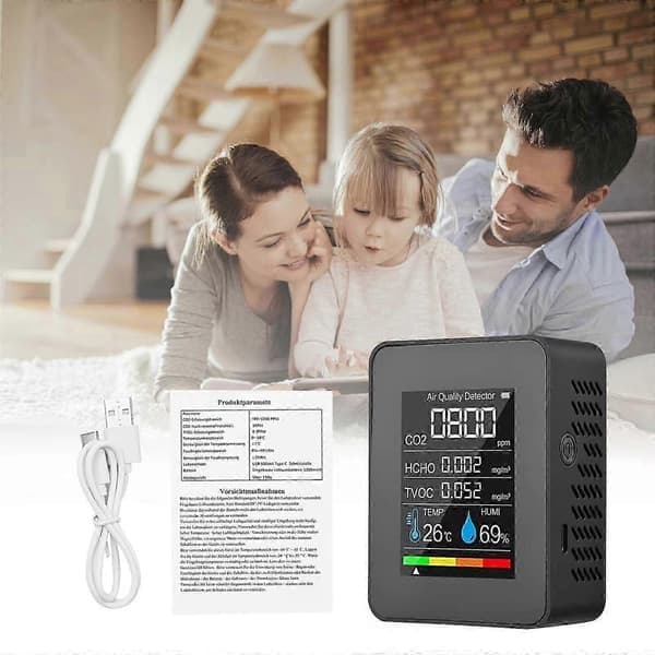 5-i-1 CO2-måler 400-5000 PPM Sensor Karbondioksiddetektor Luftkvalitetsmåler Jy, Hvit White