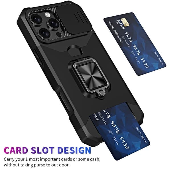 Telefoncover til iPhone 11 Pro Max, 6,5 tommer, kortholder, ringholder, støttefod iPhone 11 Pro Max-6.5in