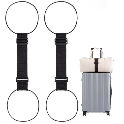 2-pack bagageremmar för resväskor, 25 färger, justerbar elastisk resväskrem med dubbel stabilitetsdesign, handsfree Black