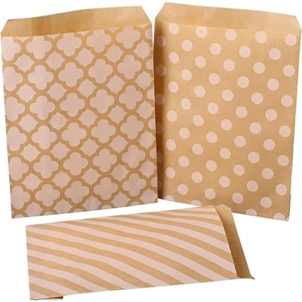 TG 100 stk (5 stilarter) Kraftpapir med brun bund, papirpose til slik, C