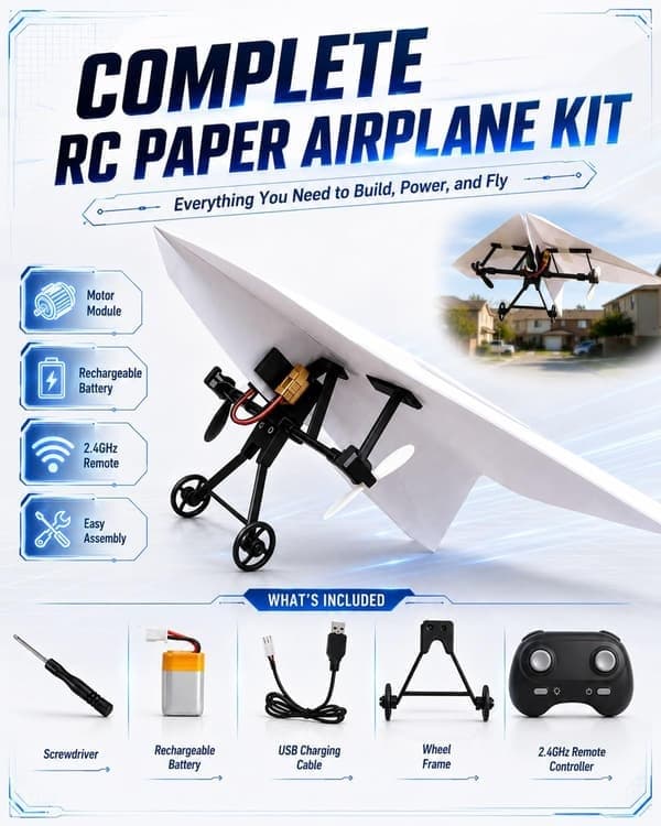 RC Pappersflygplan Motorkit DIY Modellflygplan Startkit med Gyrostabilisator Dubbla Propellrar Vikbar Elektrisk Fjärrkontroll, Med Flygplan E w/ Plane E