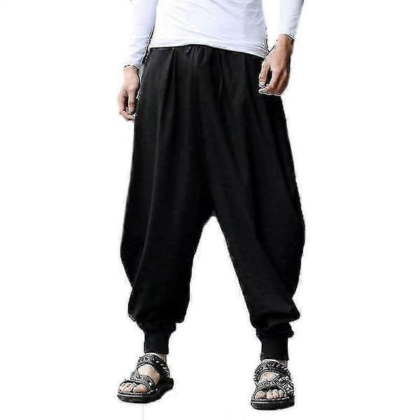 Herre Brede Harem Bukser Afslappede Posebukser Yoga Underdele Sort, Sort, Størrelse L Black L