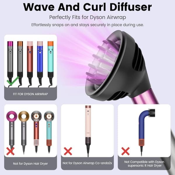 Wave Curl Diffuser-feste for Dyson Airwrap HS01 HS05, for Air Wrap Id HS08, to luftstrøm-innstillinger for kuppel-diffusjon