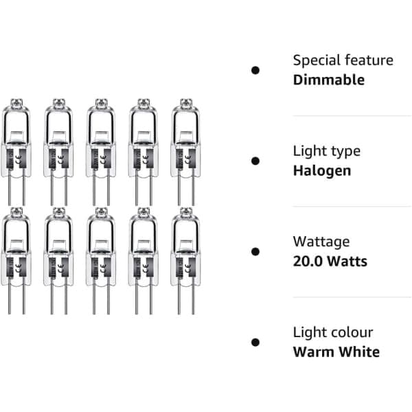 G4 Halogenlampor 20W 12V, Varmvit, 20W, 10st 20W 10pcs