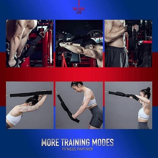 Triceps tau med kabelfeste og 2 håndtak, Triceps tau for push-downs, crunches, face pulls