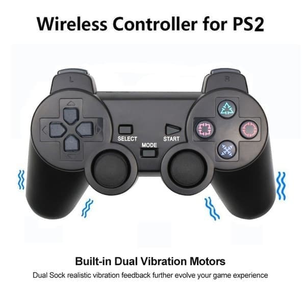 Trådløs Game Controller Dobbelt Vibration 2,4 GHz Lav Latens Fjernbetjening Game Controller Kompatibel med PS2 Sort