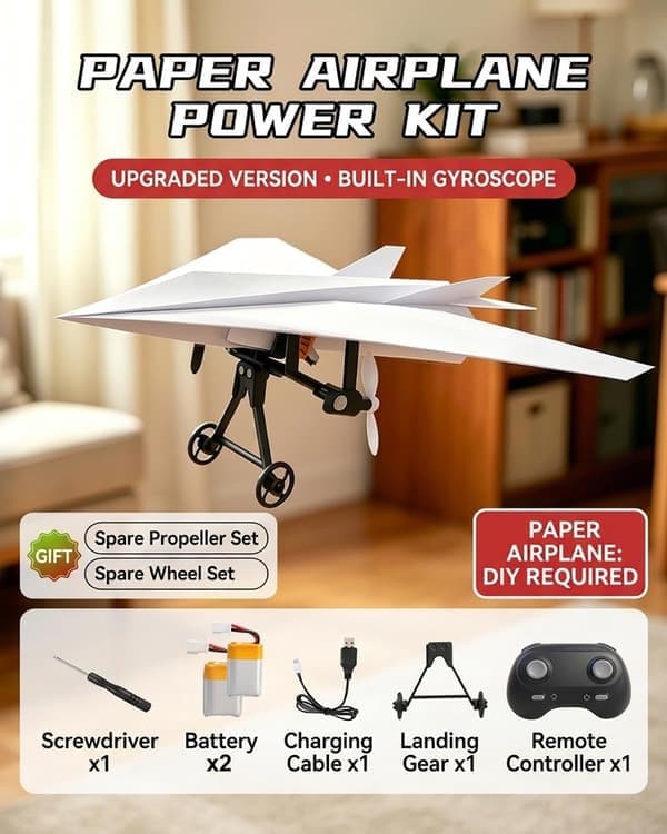 RC Pappersflygplan Motorkit DIY Modellflygplan Startkit med Gyrostabilisator Dubbla Propellrar Vikbar Elektrisk Fjärrkontroll, Med Flygplan E w/ Plane E