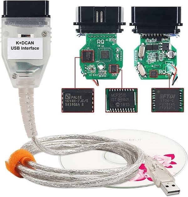 INPA for BMW K+CAN (FT232RL), BMW programmerings- og diagnosekabel med bryter